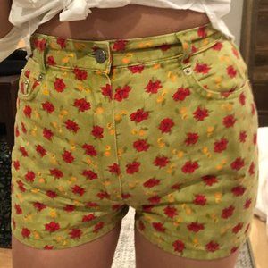 Vintage roses and oranges print high-rise shorts